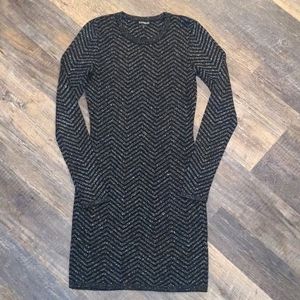 Express | Black/Silver Metallic Chevron Sweater Dress